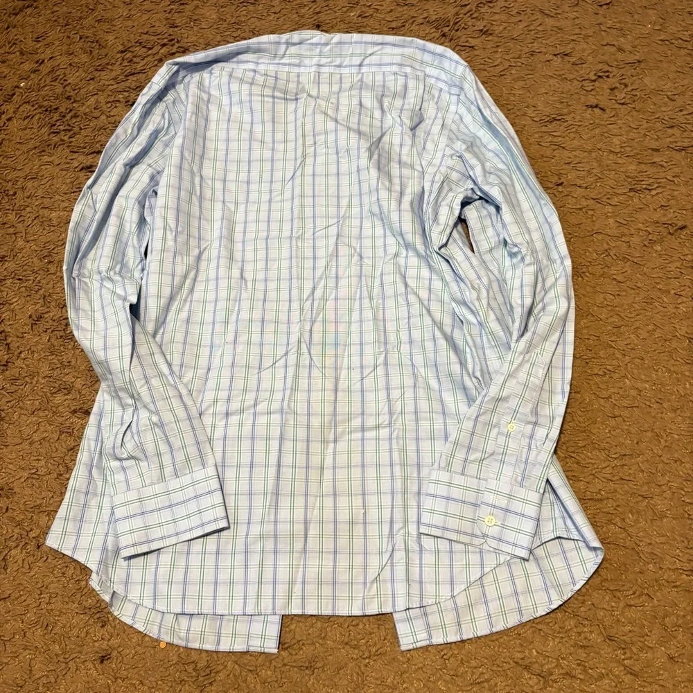 Banana Republic Men's Light Blue Green Plaid Shirt Large Tall Non Iron Slim Fit